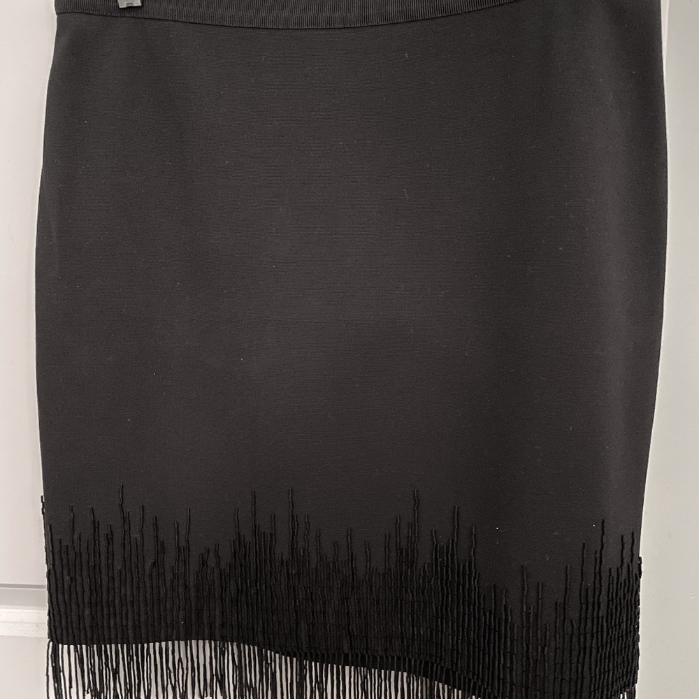 Ann Taylor Black Cocktail Skirt with Jet Bugle Beads Fringe at Hem Size 10